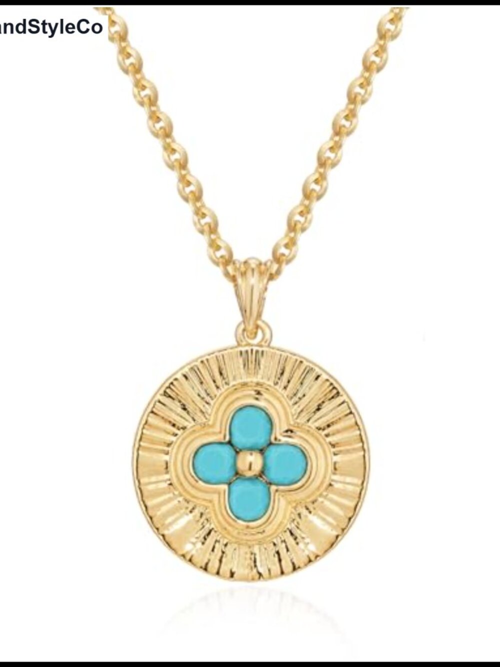 Simulated Turquoise Pendant Necklace 18K Gold Plated Brass